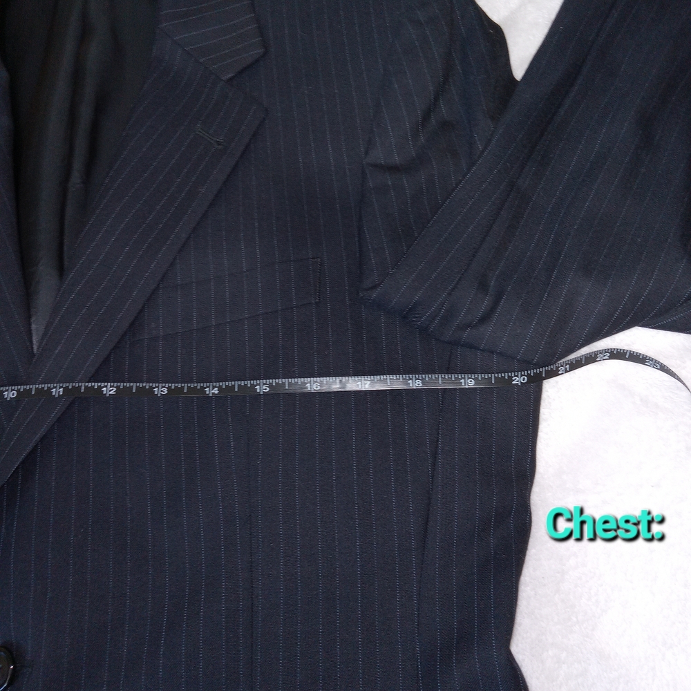 Jos A Bank Black 100% Wool Pinstriped Full Suit Set Blazer Size 38S Pants 32x28 - Picture 7 of 15